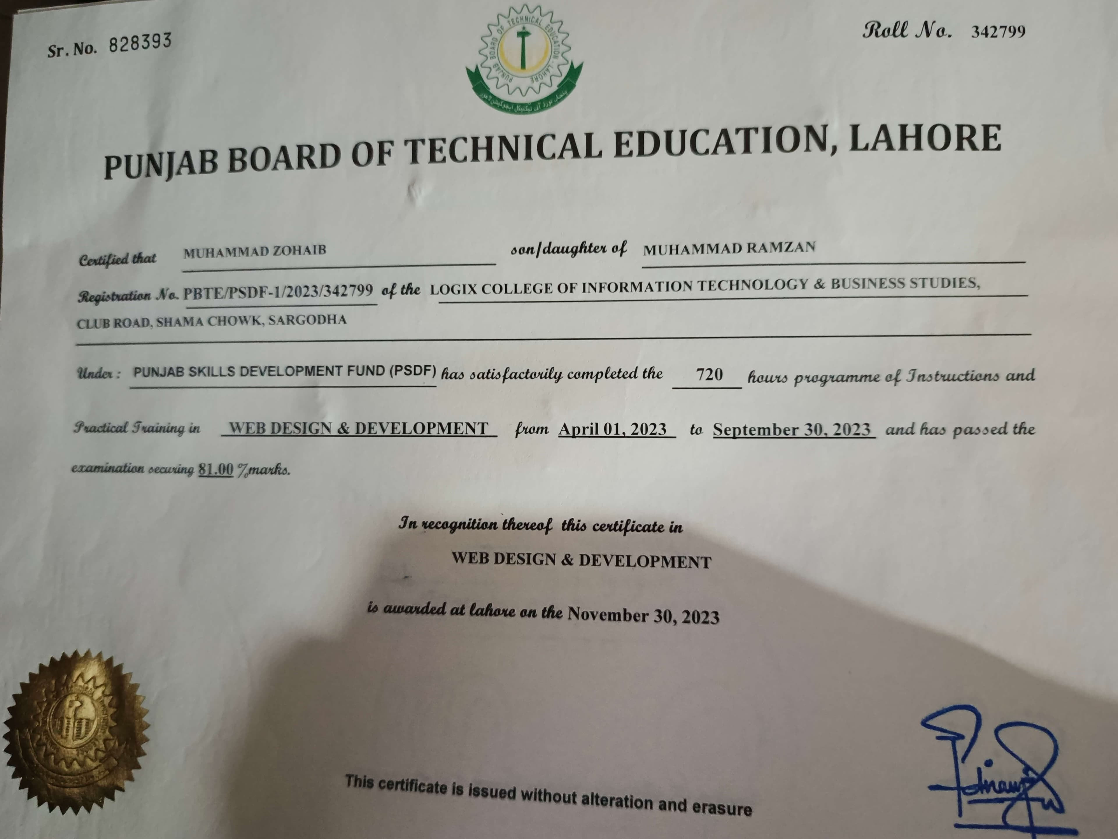 web development certificate